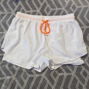 White Women's Shorts with Orange Accent